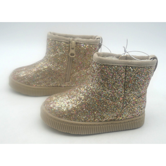 NEW Cat & Jack Boots Arlo Toddler Girls 6 Gold Glitter Sparkle Side Zip - Picture 1 of 6